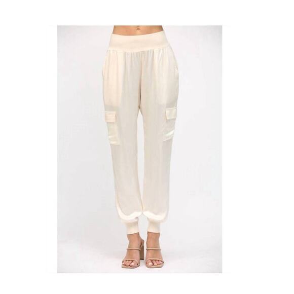 Fate Light Blue Satin Joggers with Cargo Pockets New with Tags Size Small - Picture 2 of 10